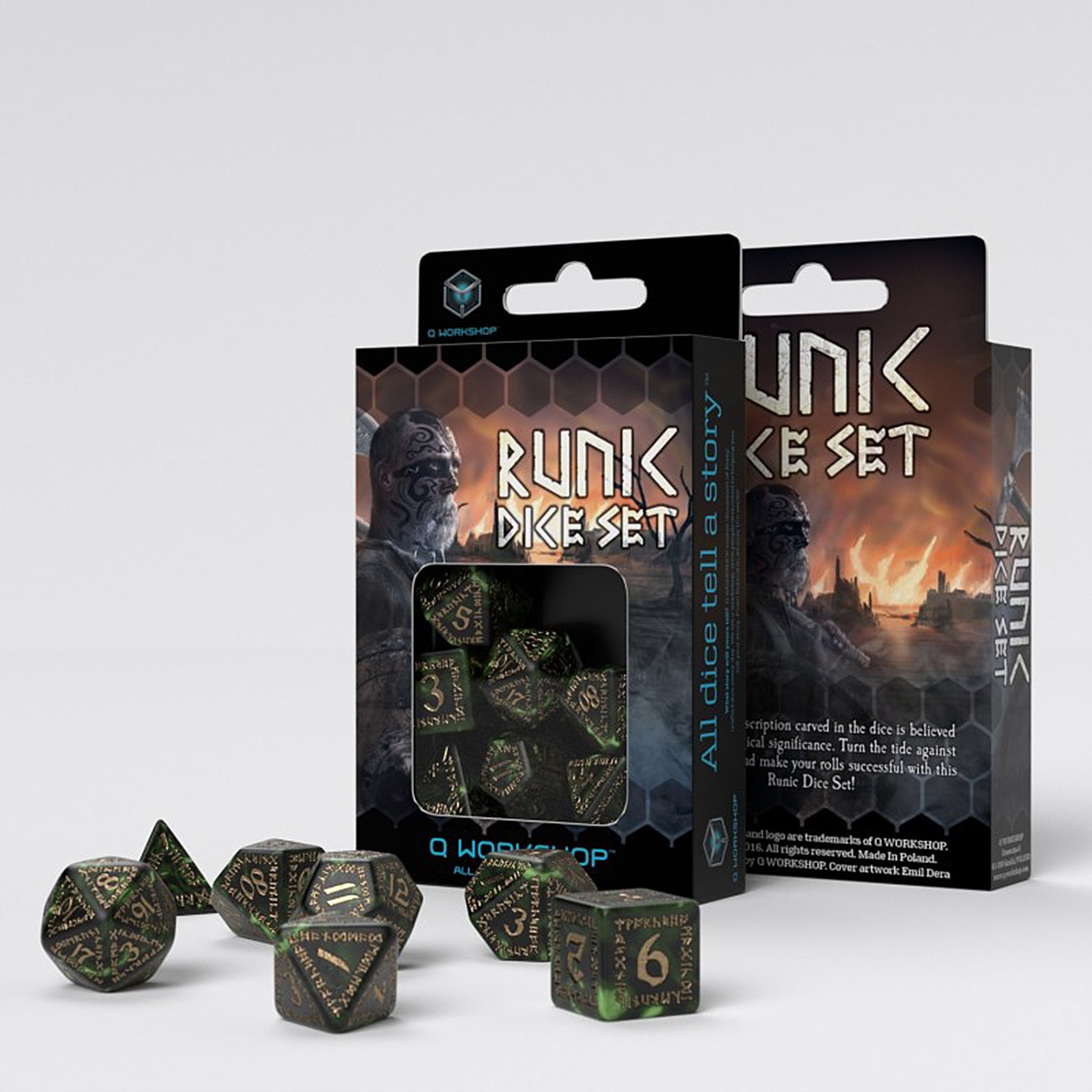 Runic Dice Set - Green & Gold